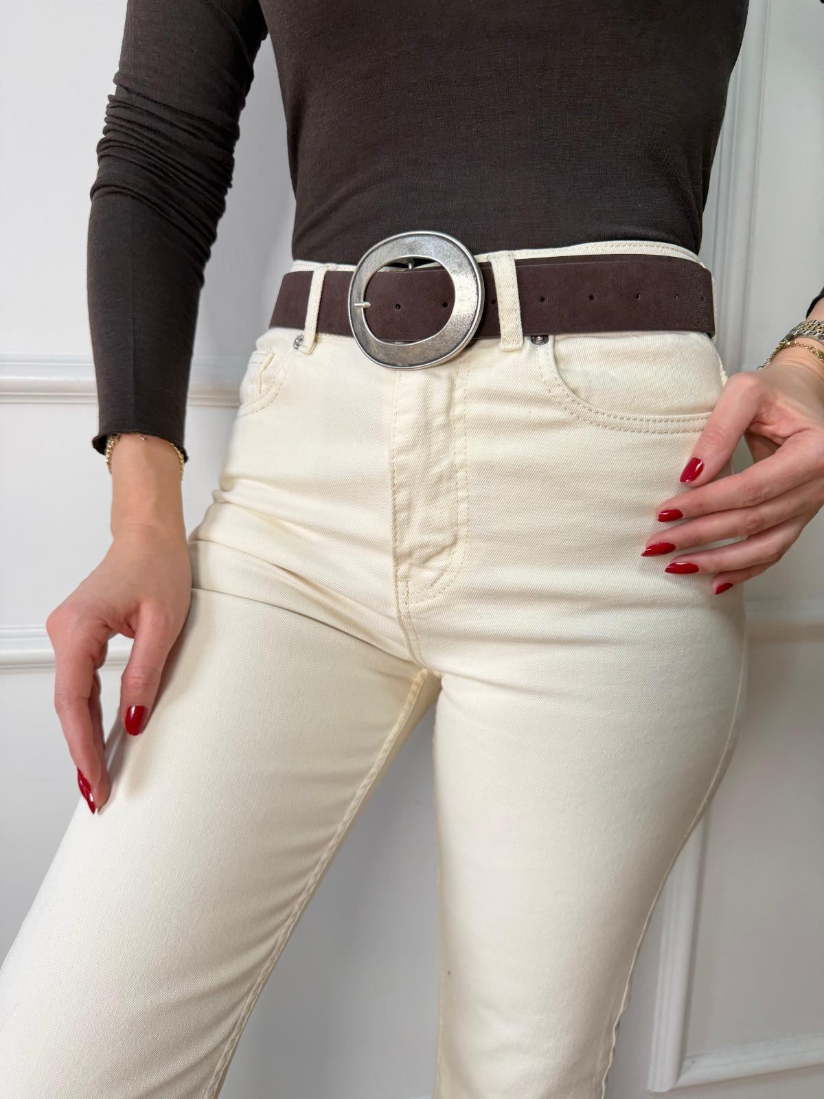 Acı Kahve Geniş Oval Tokalı Süet Kemer