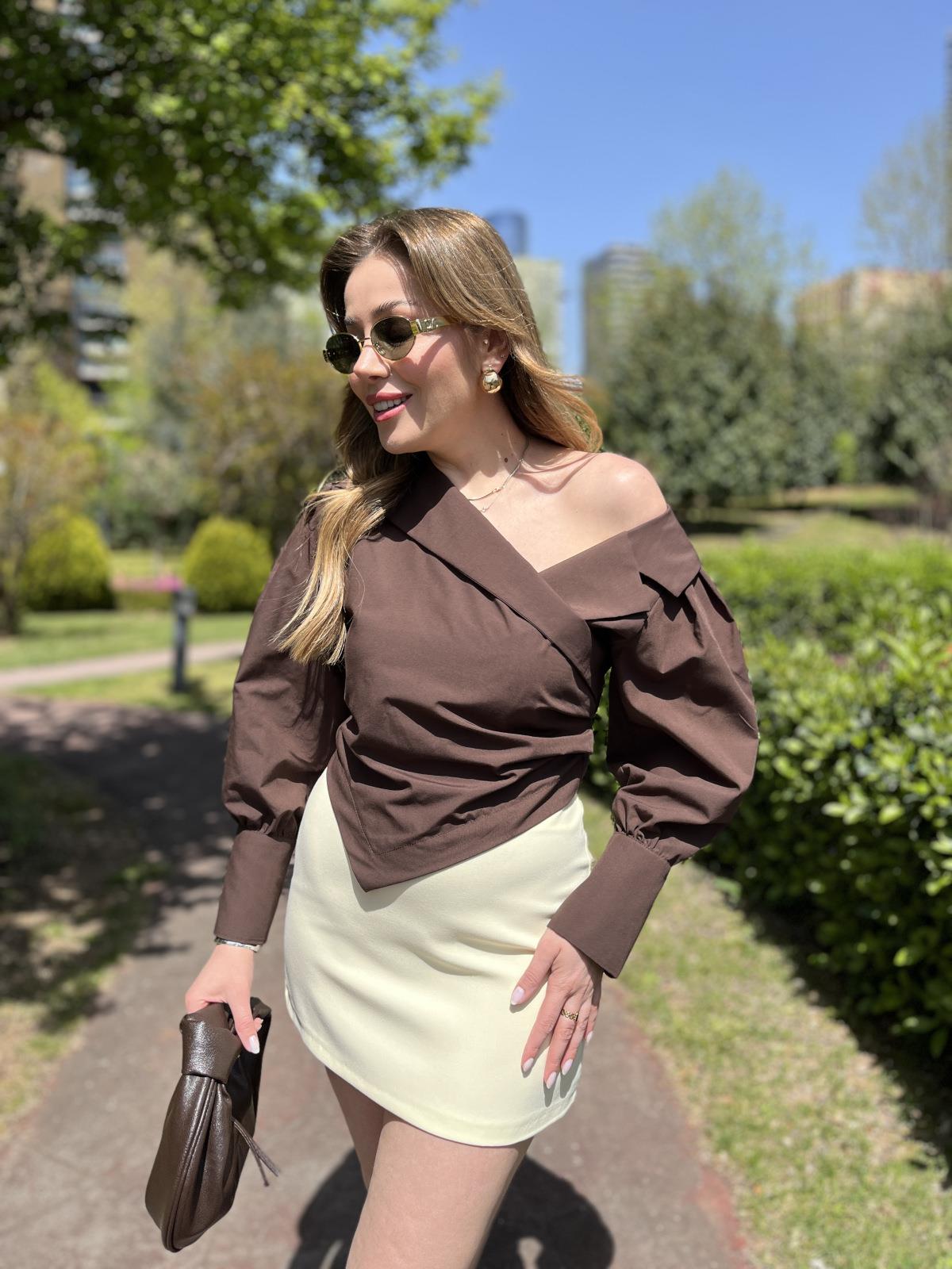 Acı Kahve Verev Model Bağlamalı Bluz