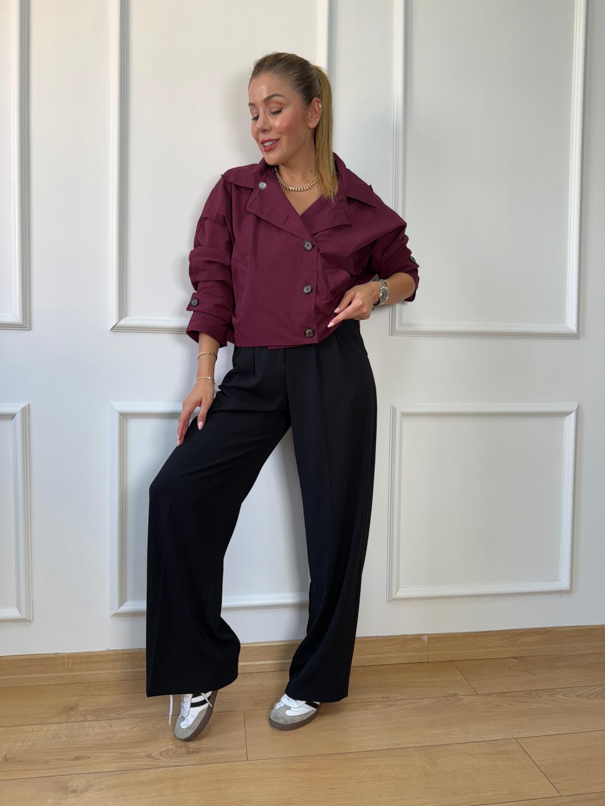 Bordo Kapüşonlu Trençkot