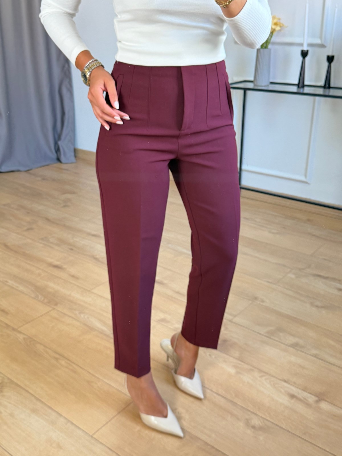 Bordo Önü Flotalı Pantolon