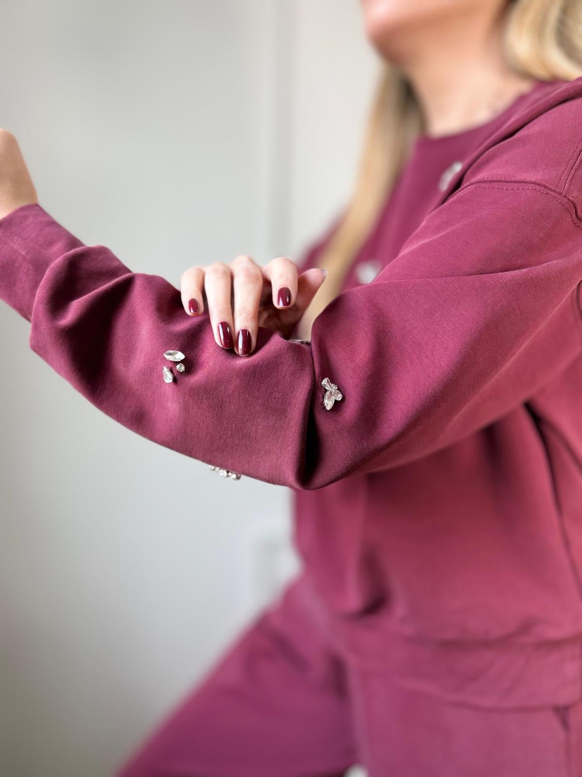 Bordo Taşlı Takım