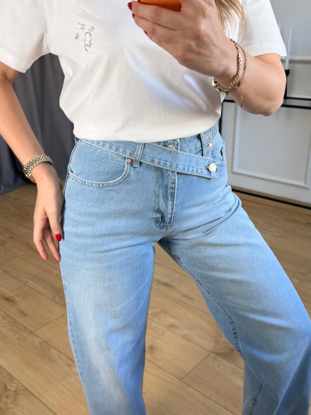 Buz Mavisi Tint Bel Detay Jean