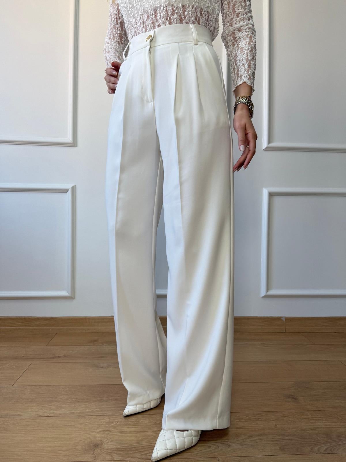 Ekru Gold Düğmeli Palazzo Pantolon