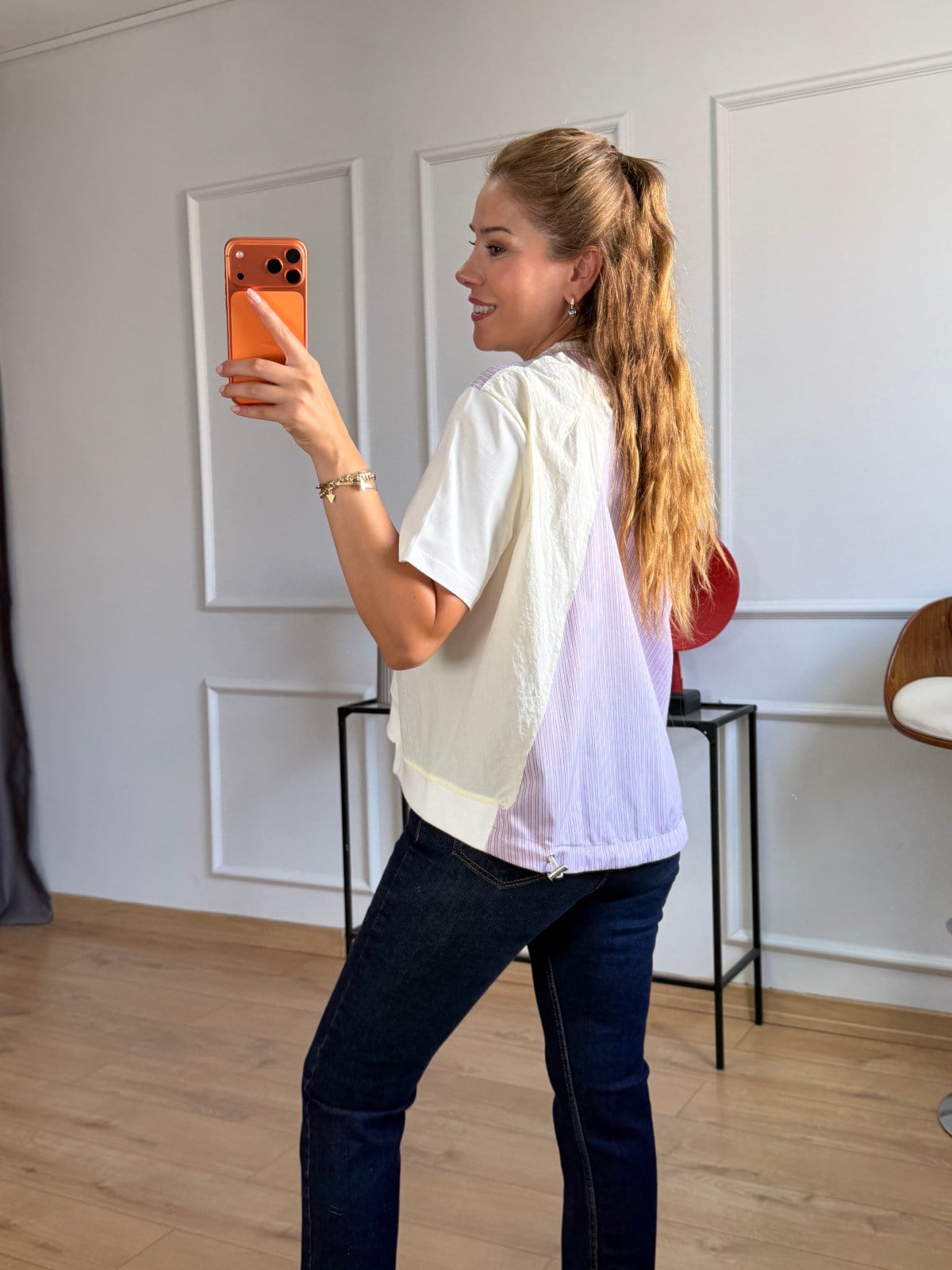 Ekru Paraşüt Detaylı Tasarım Tshirt