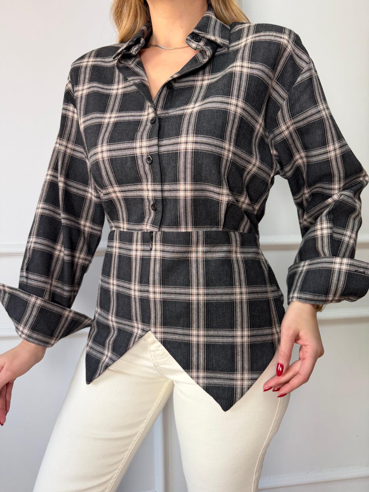 Füme Korsajlı Ekose Gömlek