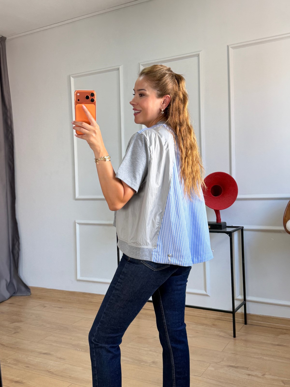 Gri Paraşüt Detaylı Tasarım Tshirt