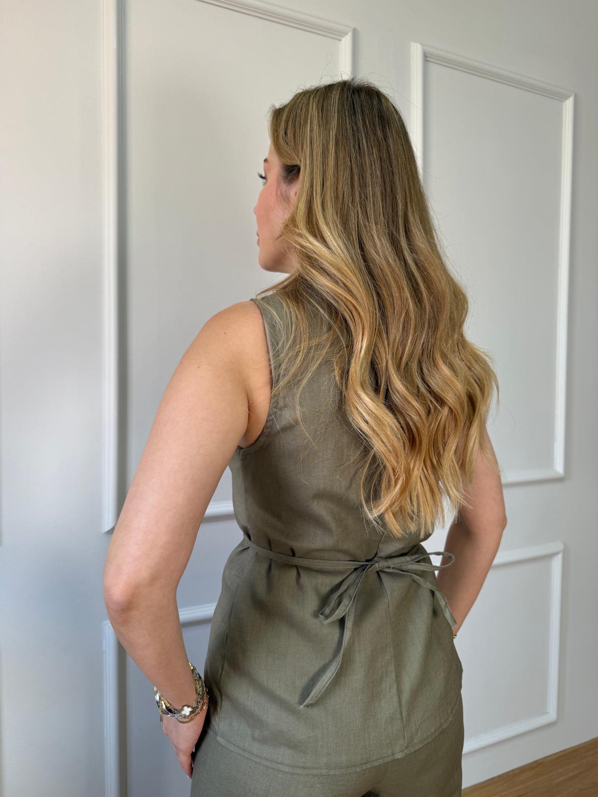 Haki Bağlamalı Keten Takım