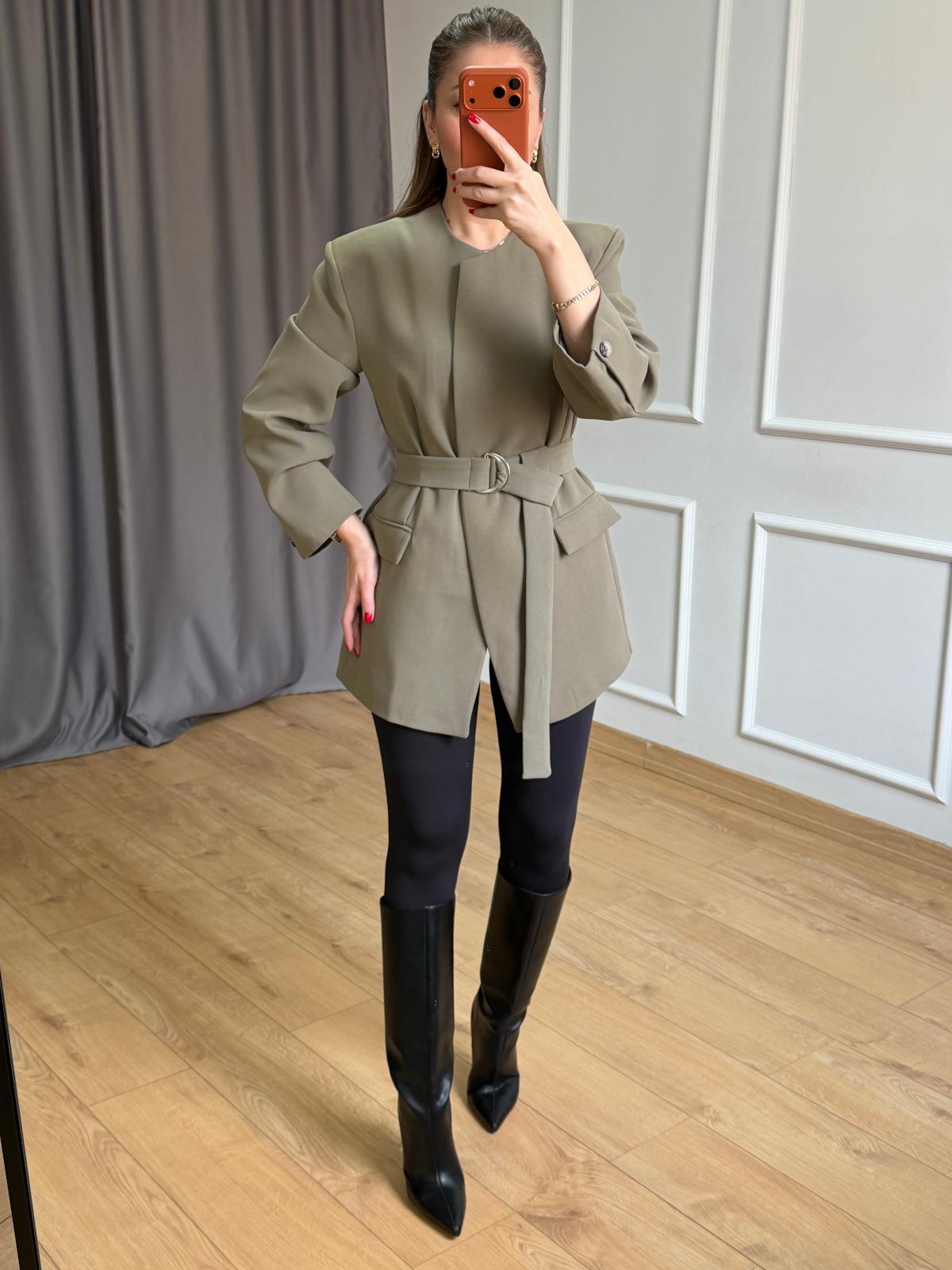 Haki Kuşaklı Blazer Ceket