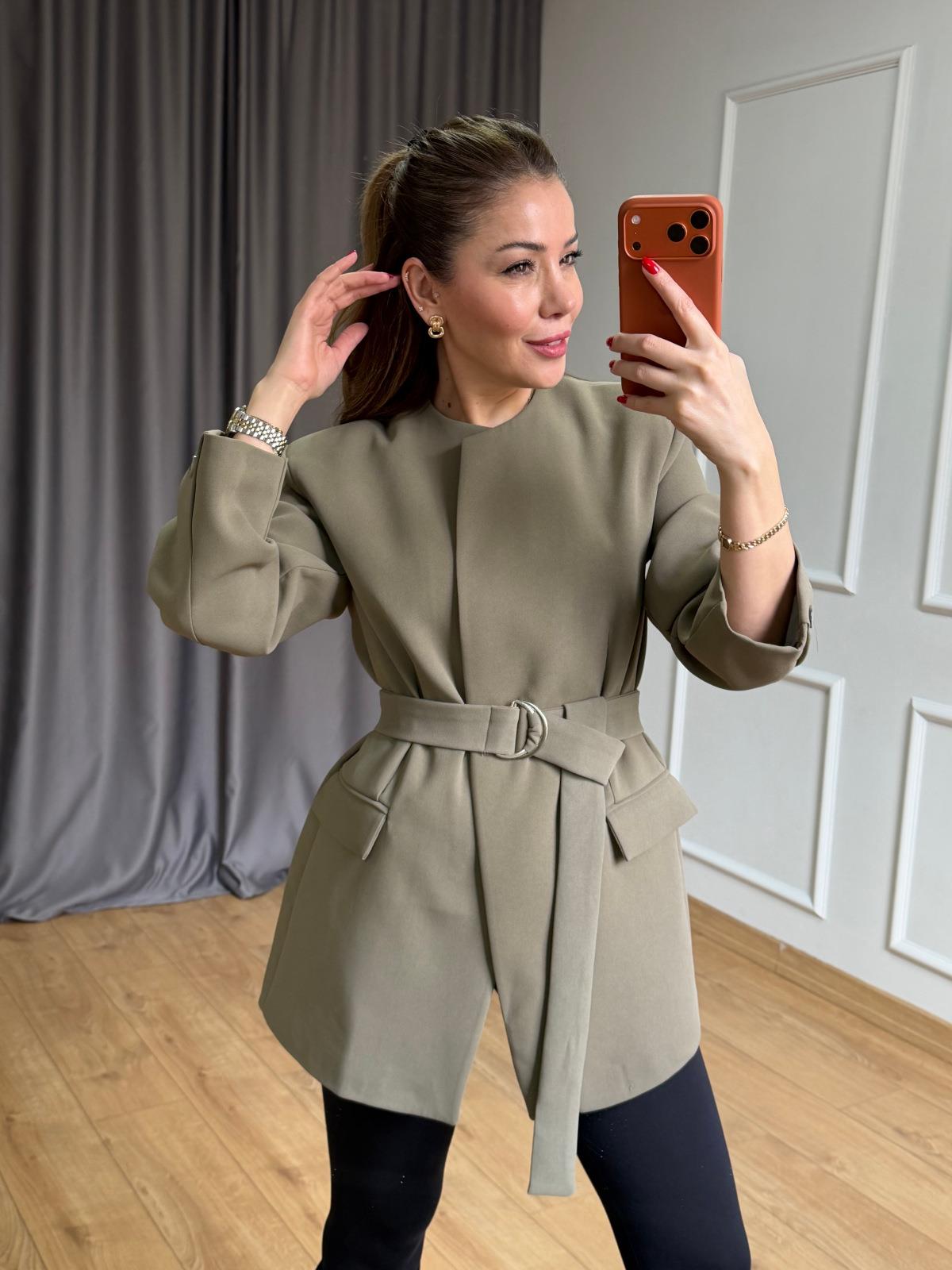 Haki Kuşaklı Blazer Ceket