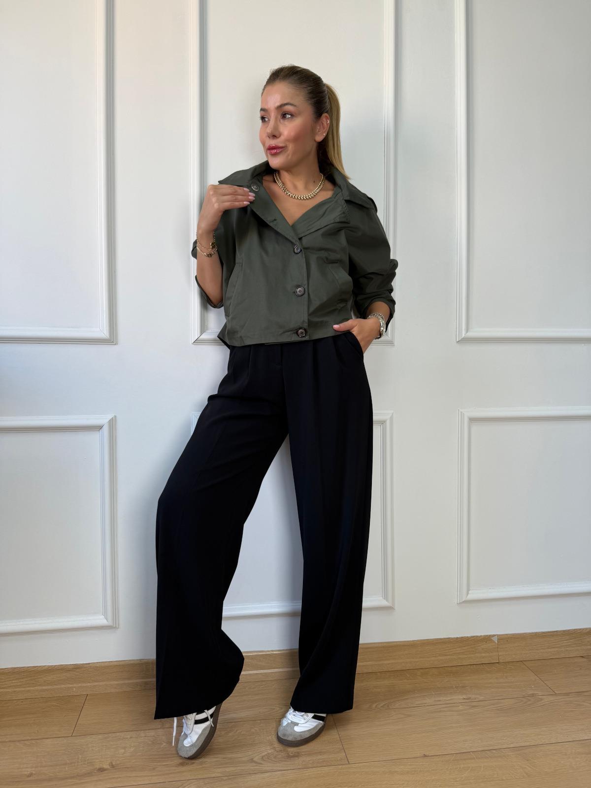 Haki Kapüşonlu Trençkot