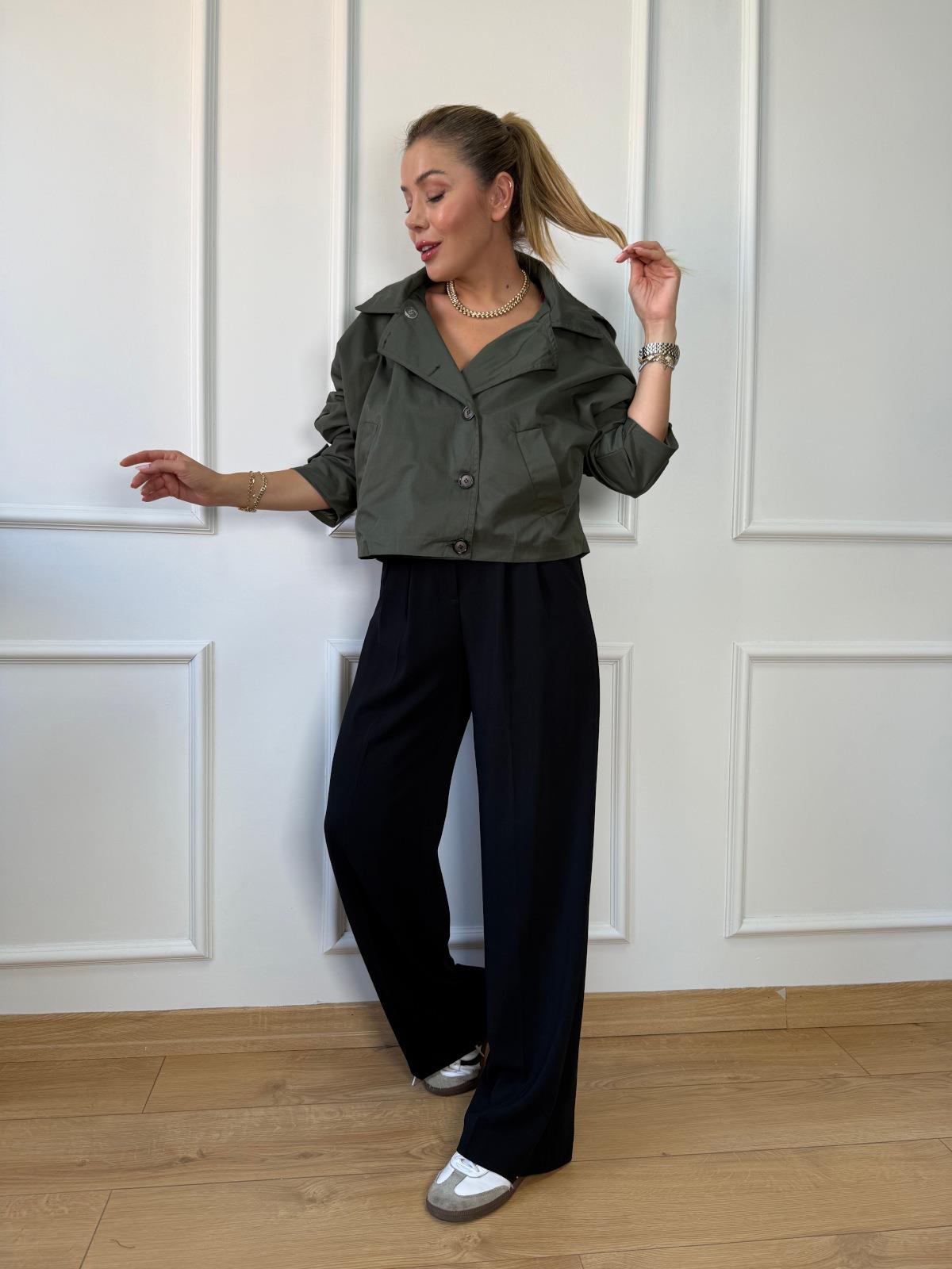 Haki Kapüşonlu Trençkot