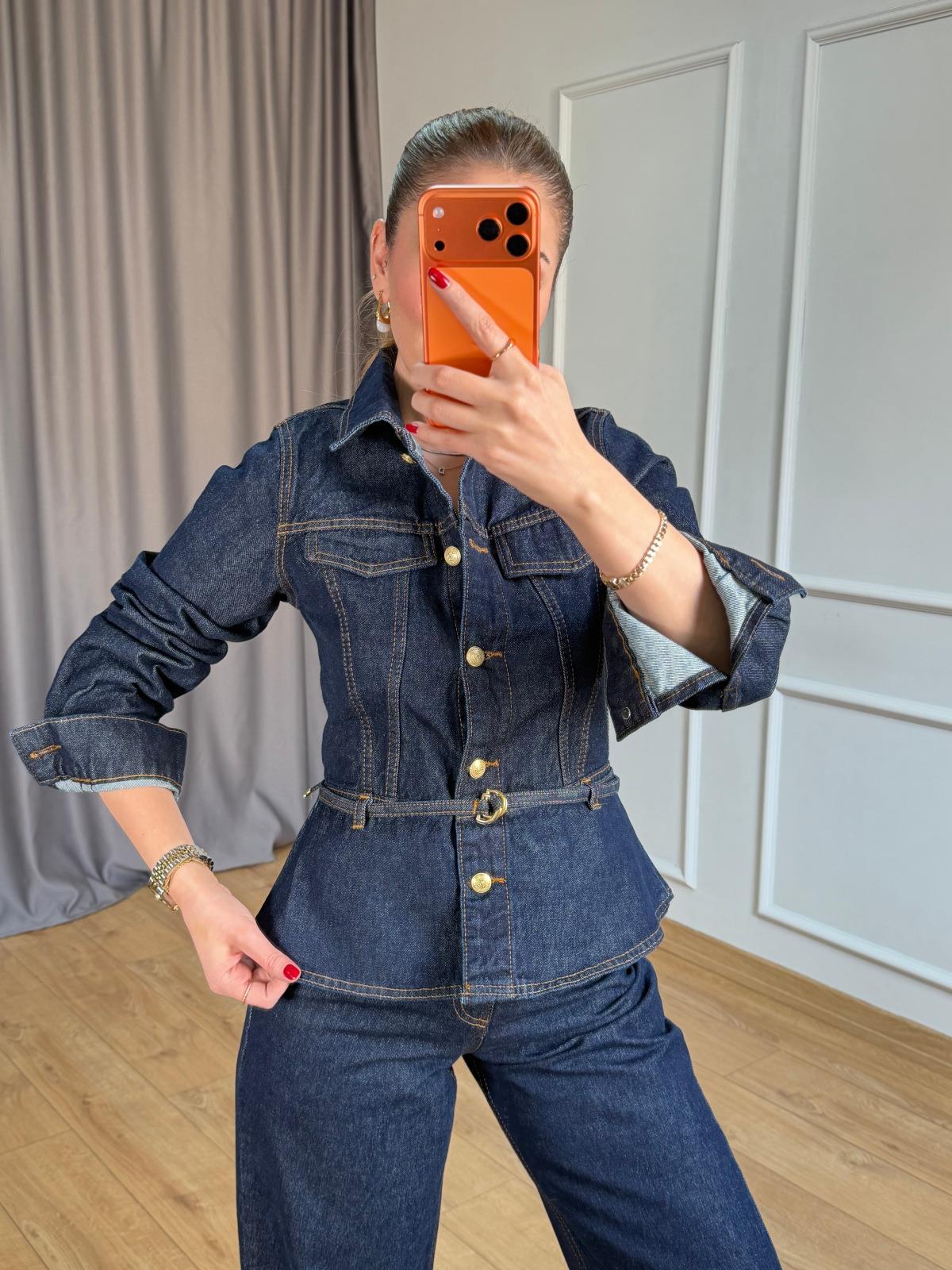 İnce Kemerli Jean Ceket