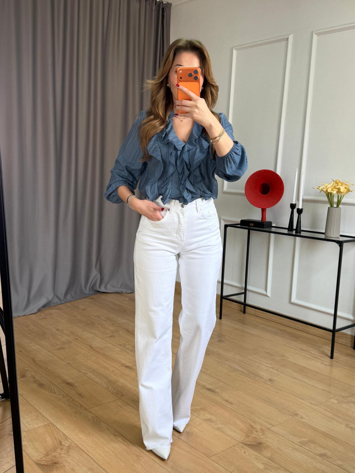 İndigo Lilyum Volanlı Bluz