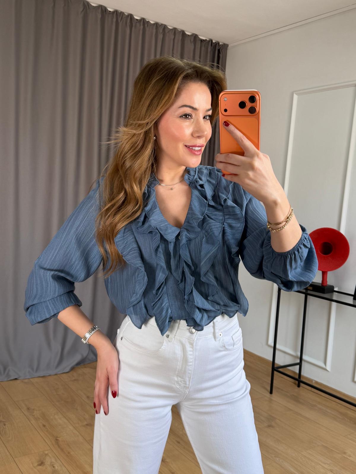 İndigo Lilyum Volanlı Bluz