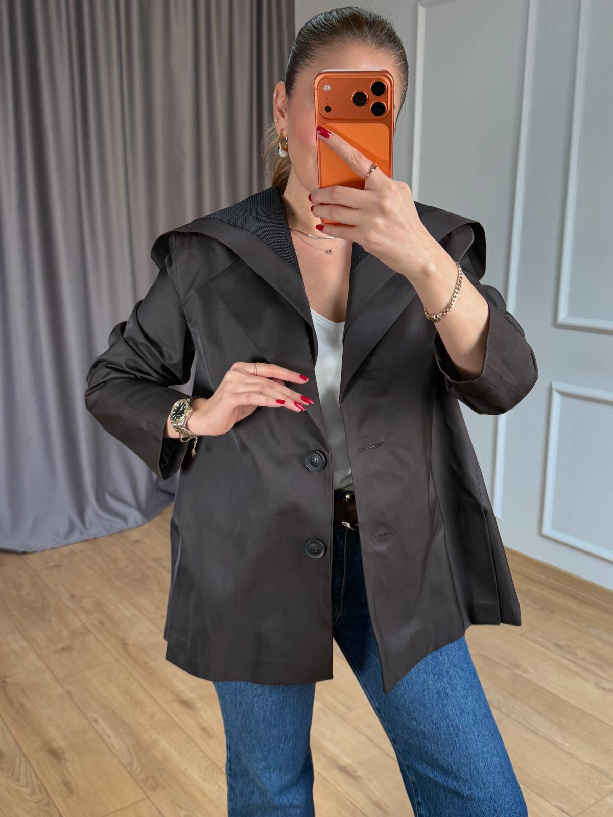 Kahve Kapüşonlu Blazer Ceket