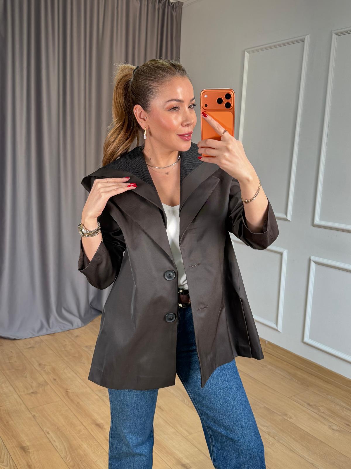 Kahve Kapüşonlu Blazer Ceket