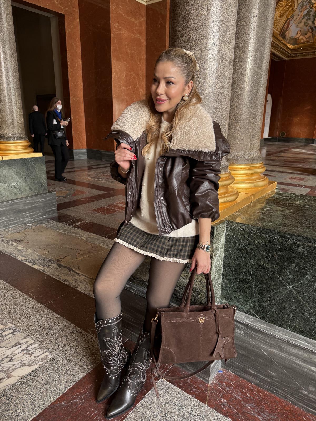 Kahve Peluş Yakalı Mont