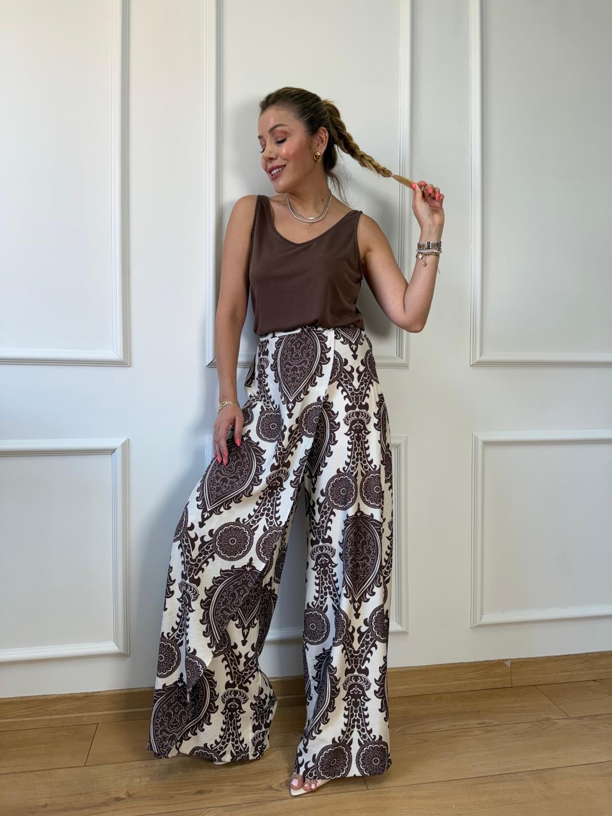 Kahve Şal Desen Pantolon