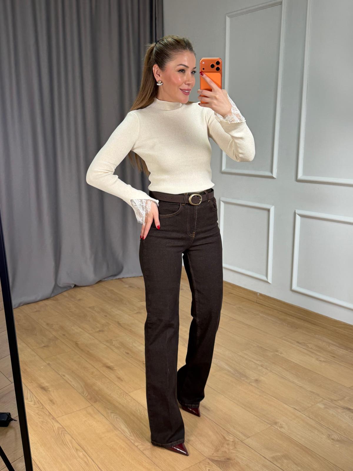 Kahve Ütülü Straight Jean