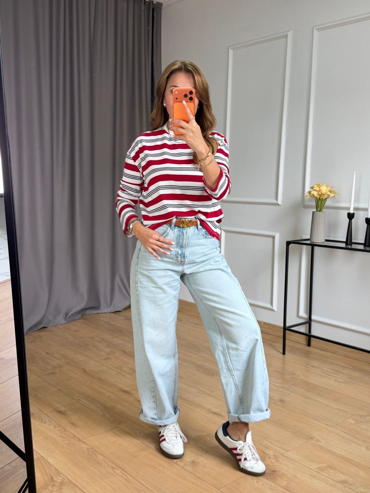 Kırmızı Çizgili Basic Sweatshirt 