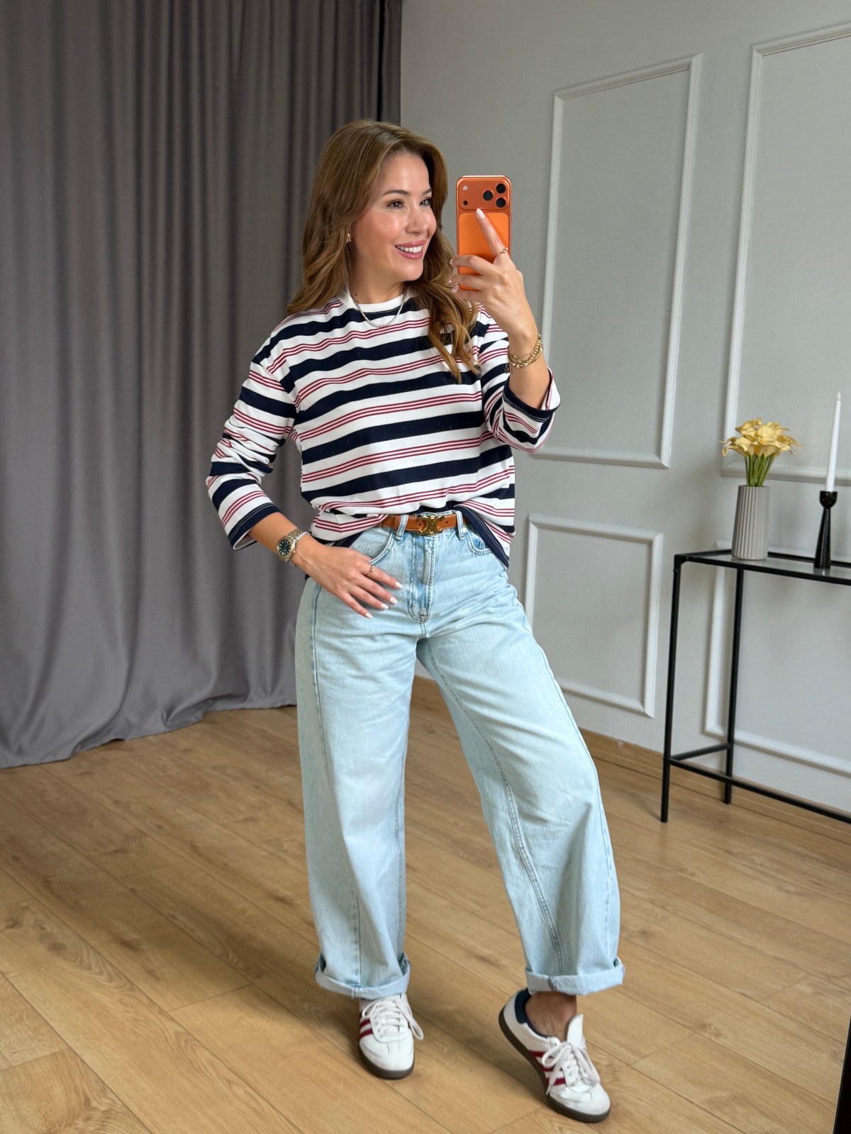 Lacivert Çizgili Basic Sweatshirt