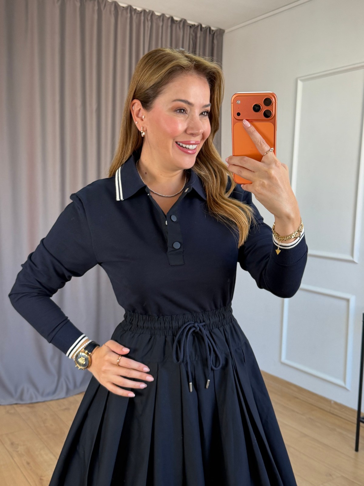 Lacivert Polo Yaka Elbise