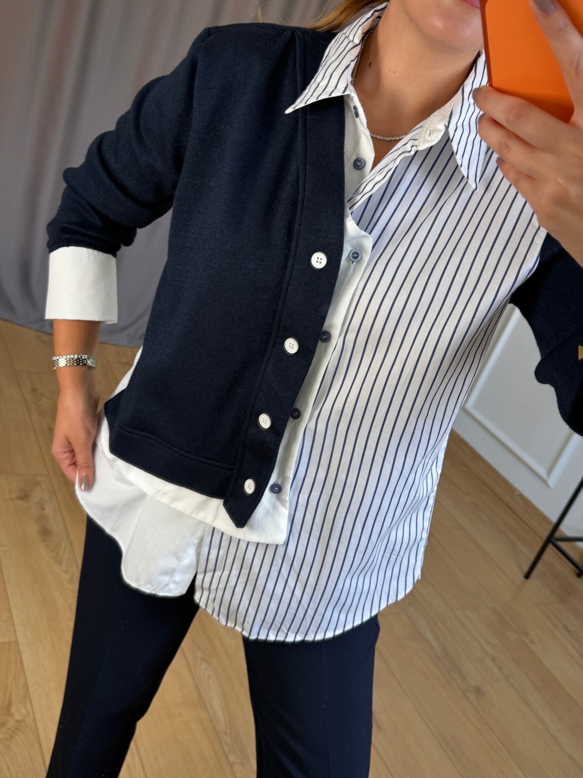 Lacivert Triko Detaylı Gömlek