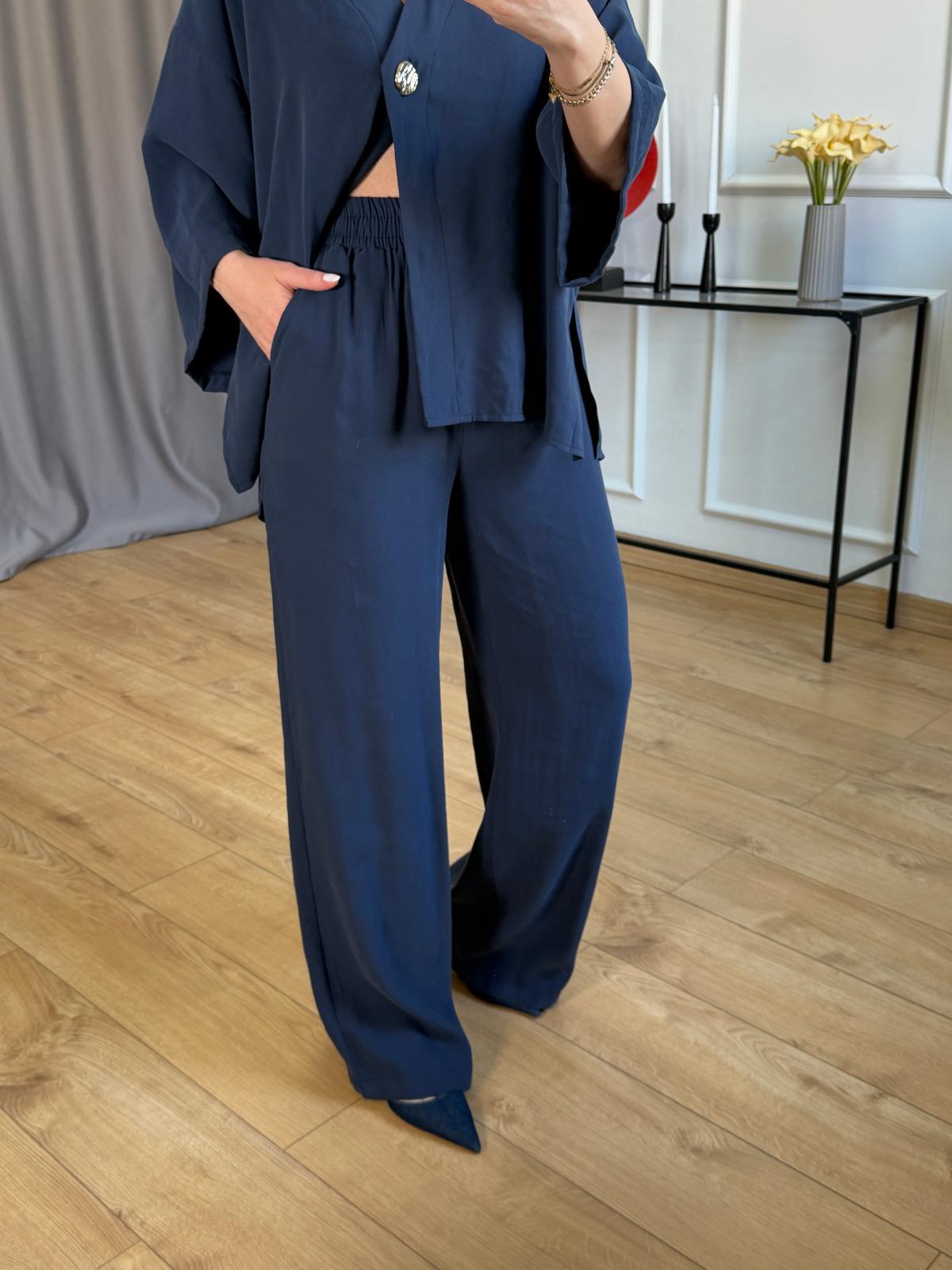 Lacivert Yan Yırtmaçlı Kimono Takım