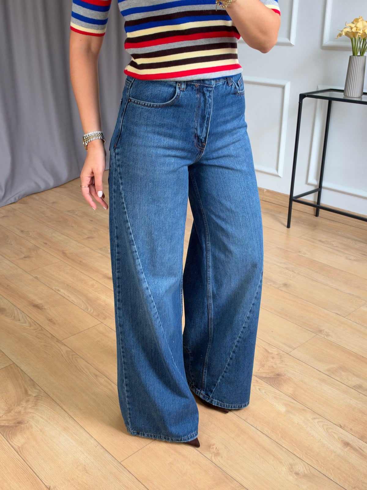 Mavi Çapraz Dikişli Jean