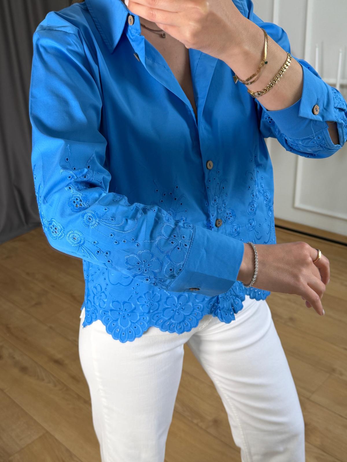Mavi Etek Ucu Fistolu Gömlek
