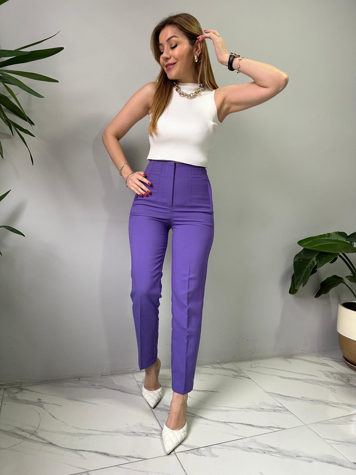 Mor Önü Flotalı Pantolon