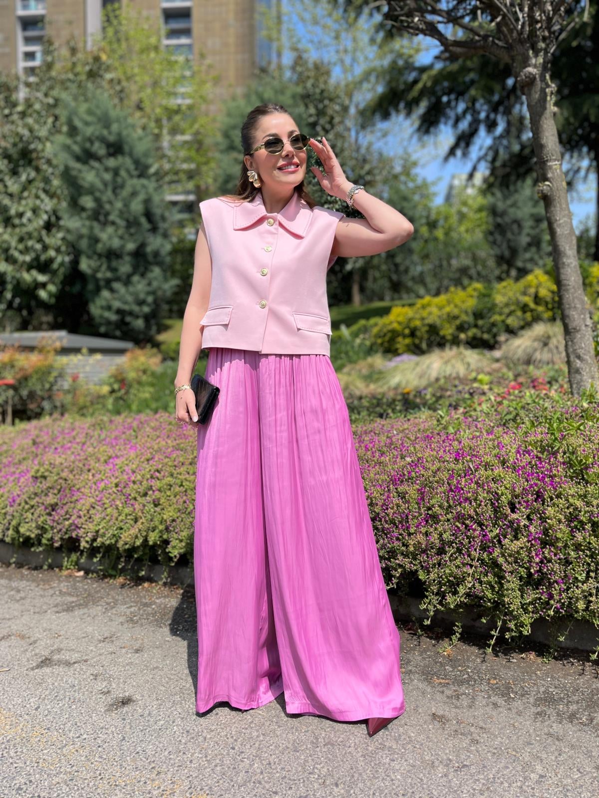 Pembe Bel İp Bağlamalı Pantolon