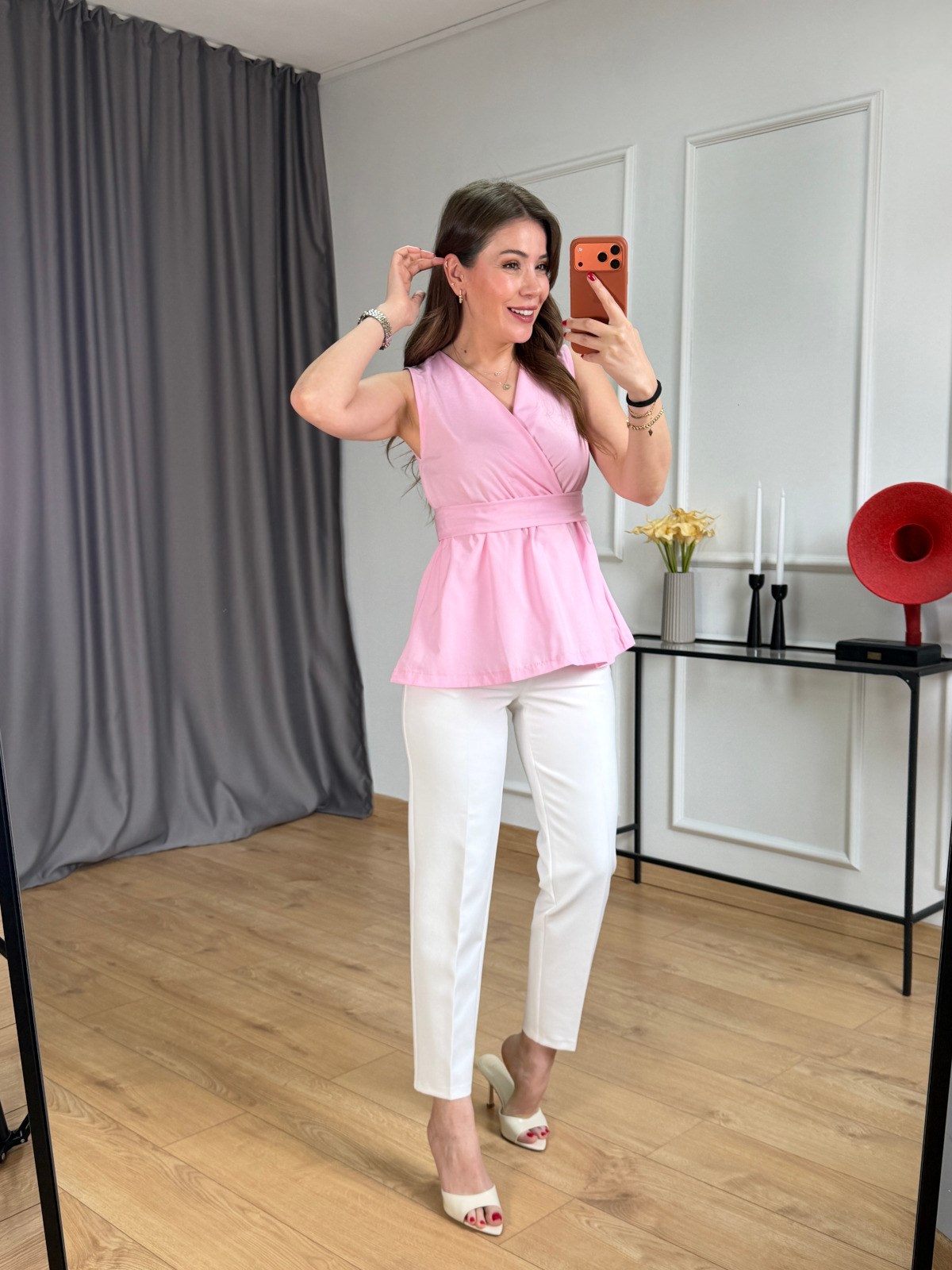 Pembe Beli Kuşaklı Bluz