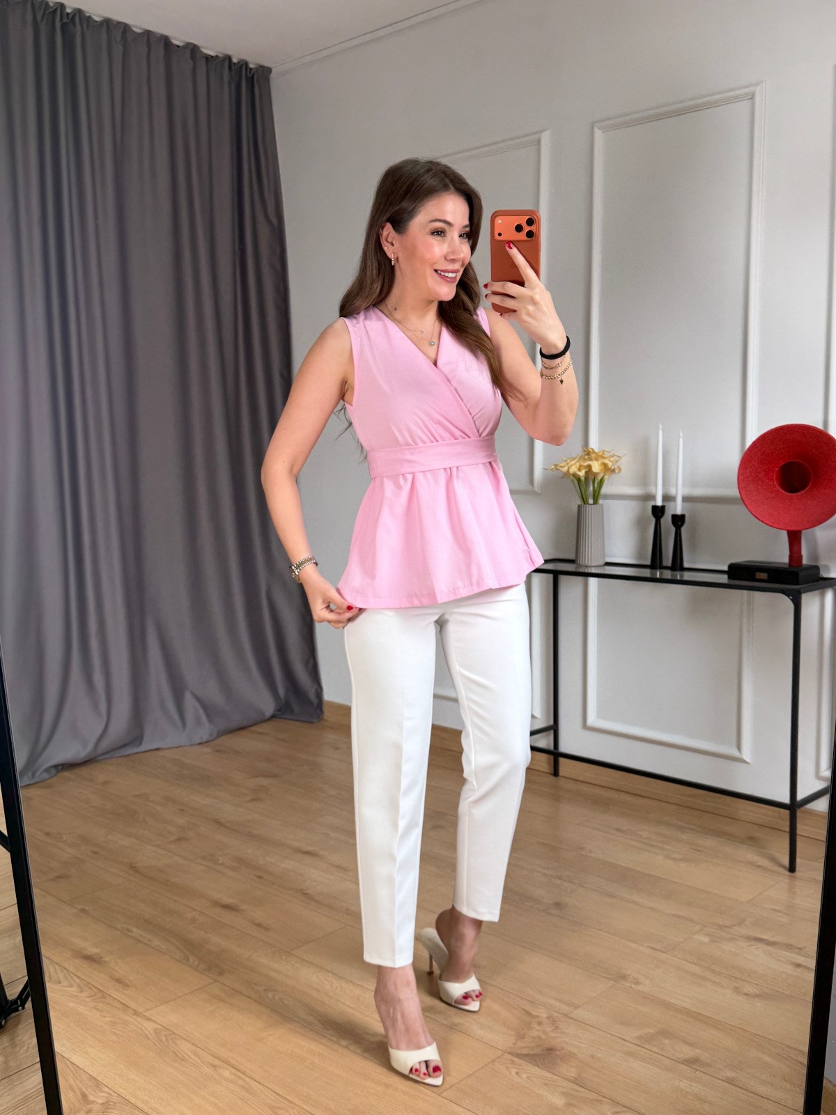 Pembe Beli Kuşaklı Bluz