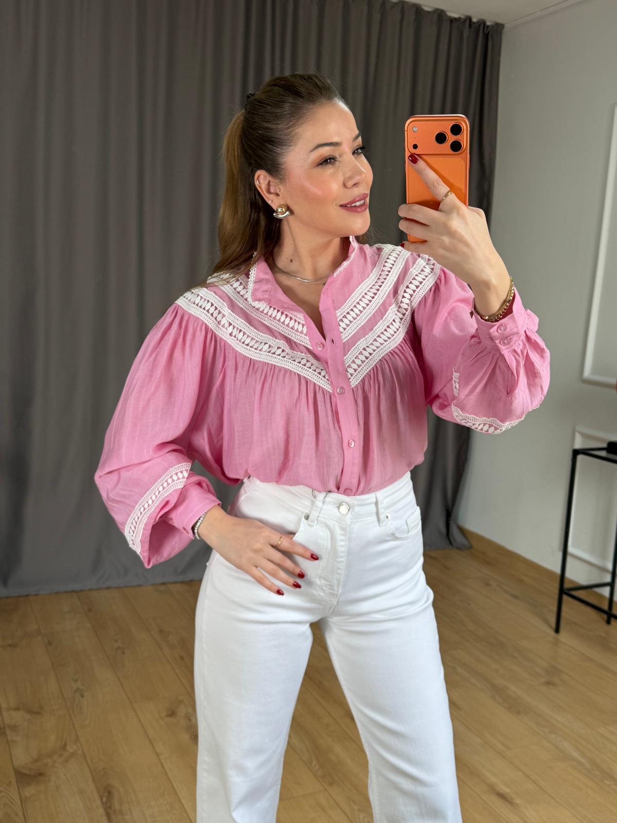 Pembe Fisto Detay Gömlek