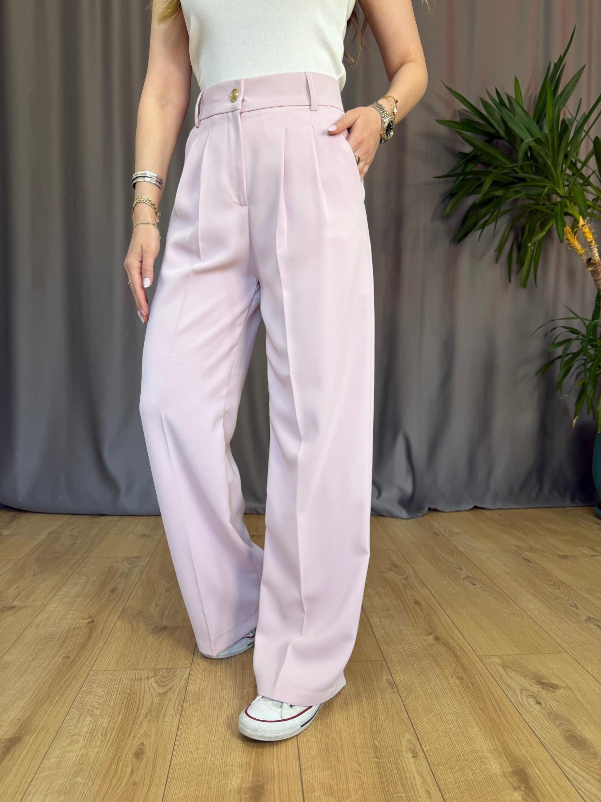 Pembe Gold Düğmeli Palazzo Pantolon