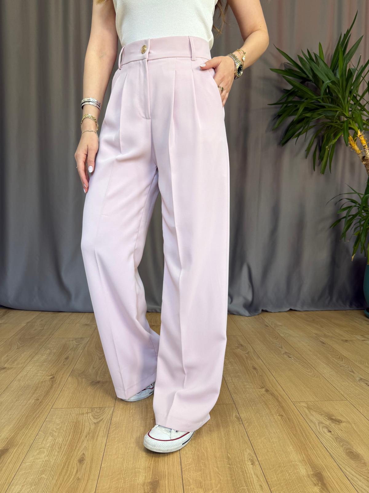 Pembe Gold Düğmeli Palazzo Pantolon
