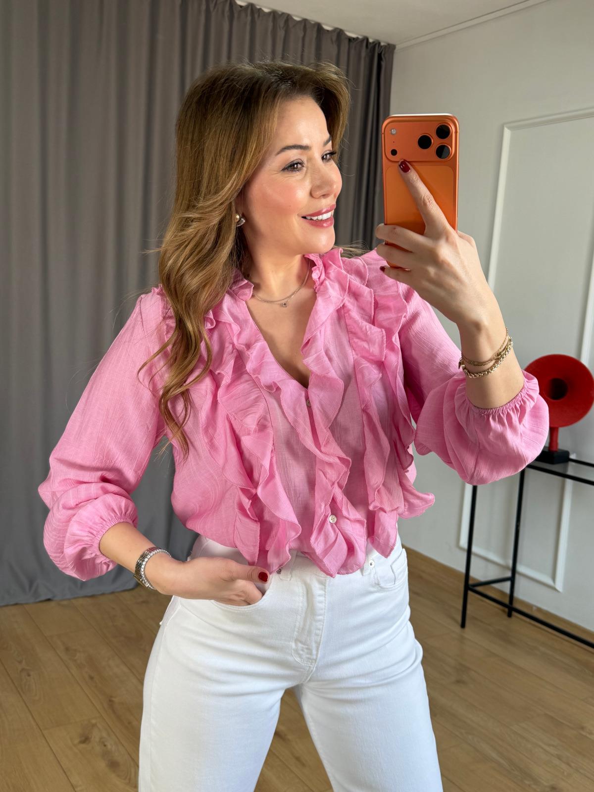 Pembe Lilyum Volanlı Bluz