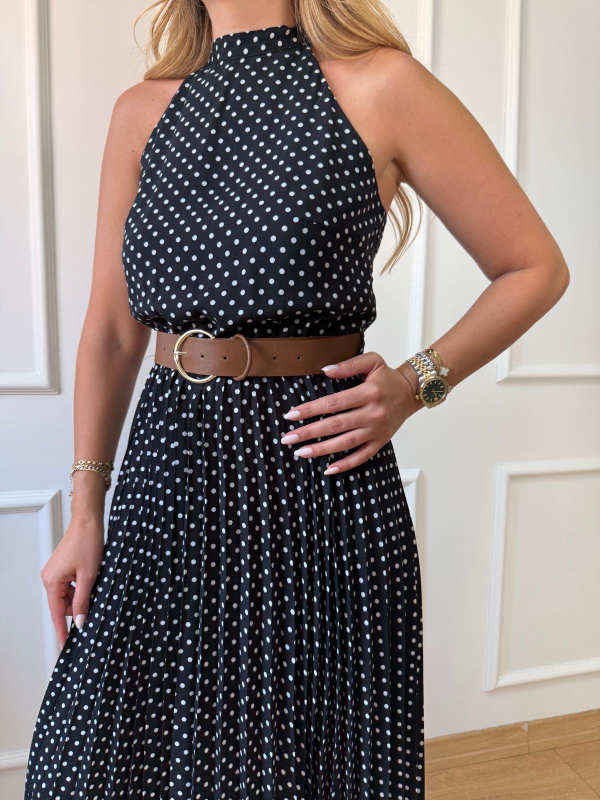 Puantiyeli Boyun Bağlamalı Elbise