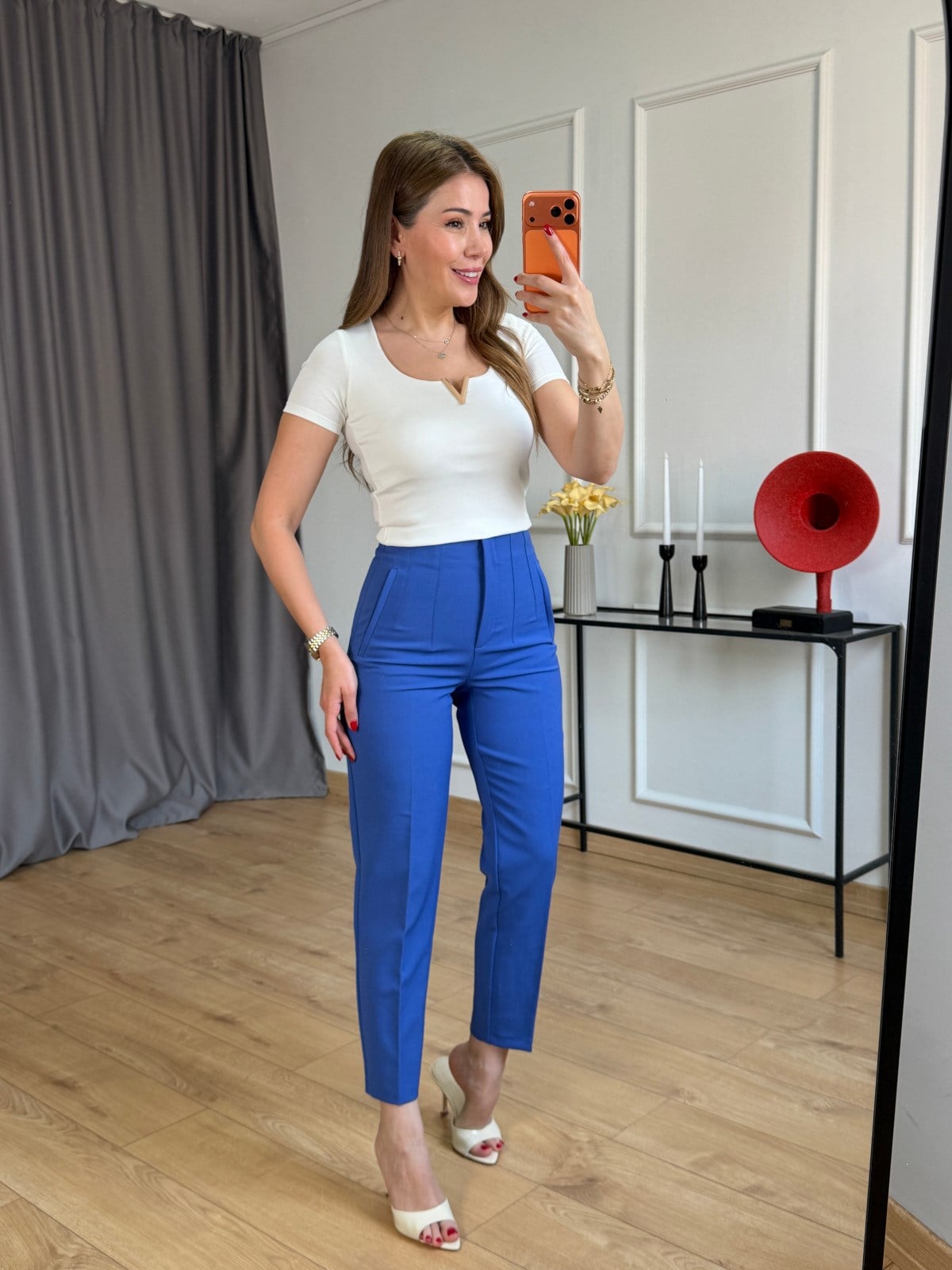 Saks Mavisi Önü Flotalı Pantolon