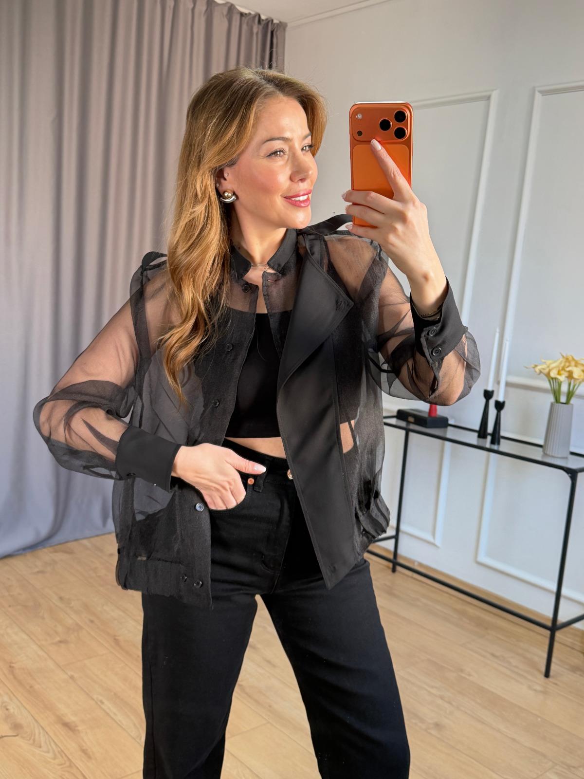 Siyah Büstiyerli Transparan Ceket