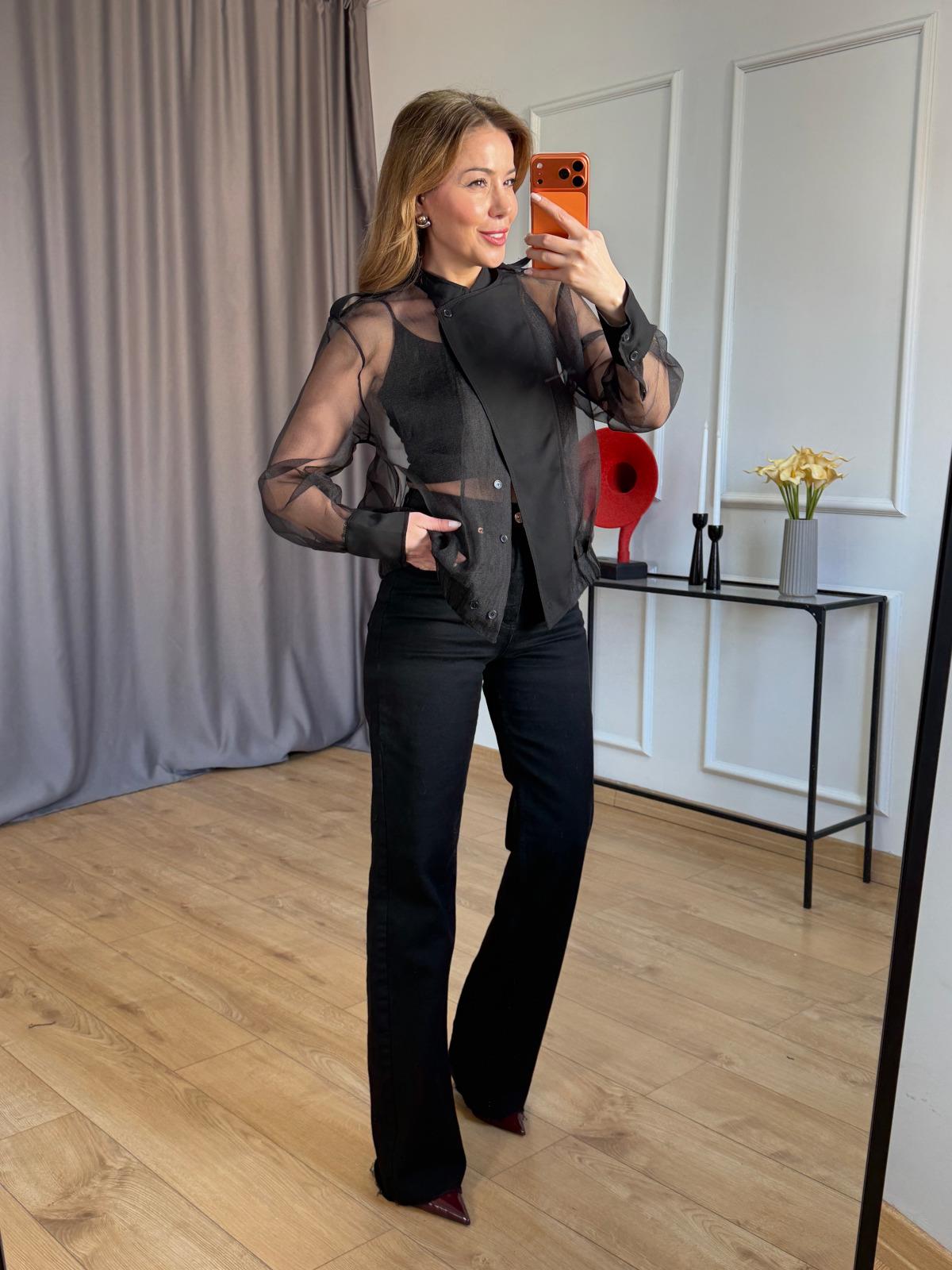 Siyah Büstiyerli Transparan Ceket