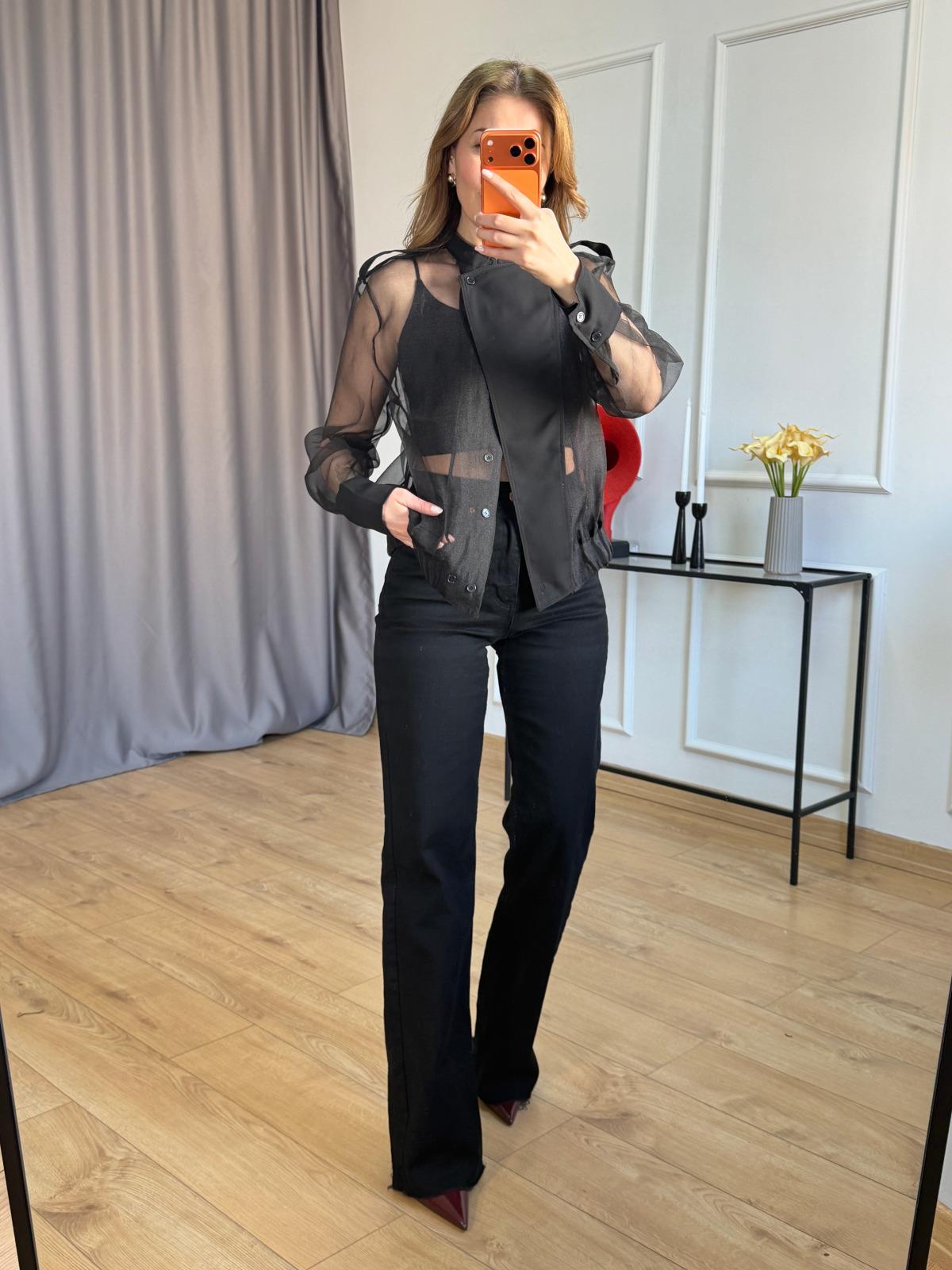 Siyah Büstiyerli Transparan Ceket