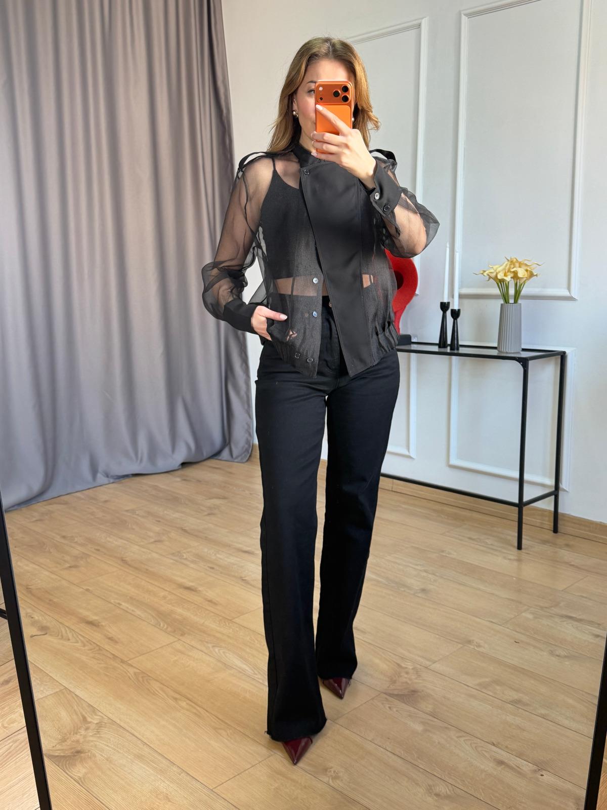 Siyah Büstiyerli Transparan Ceket