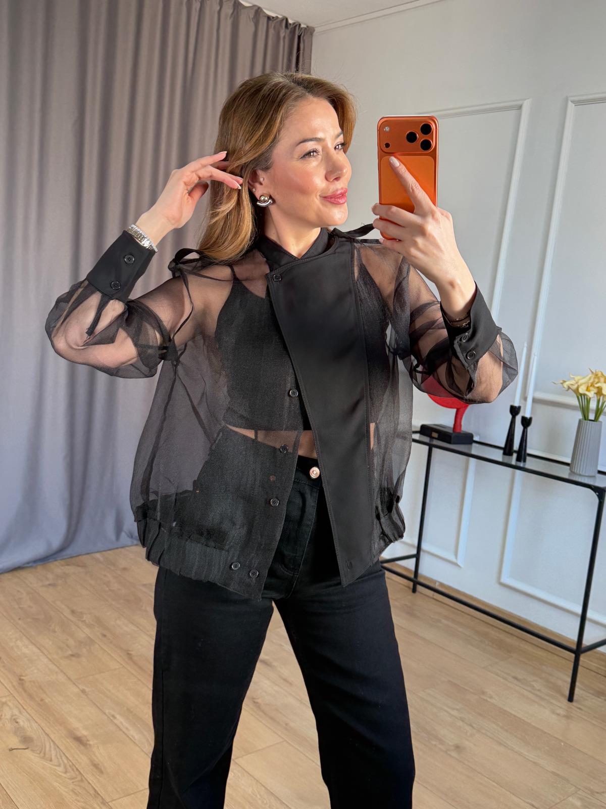 Siyah Büstiyerli Transparan Ceket