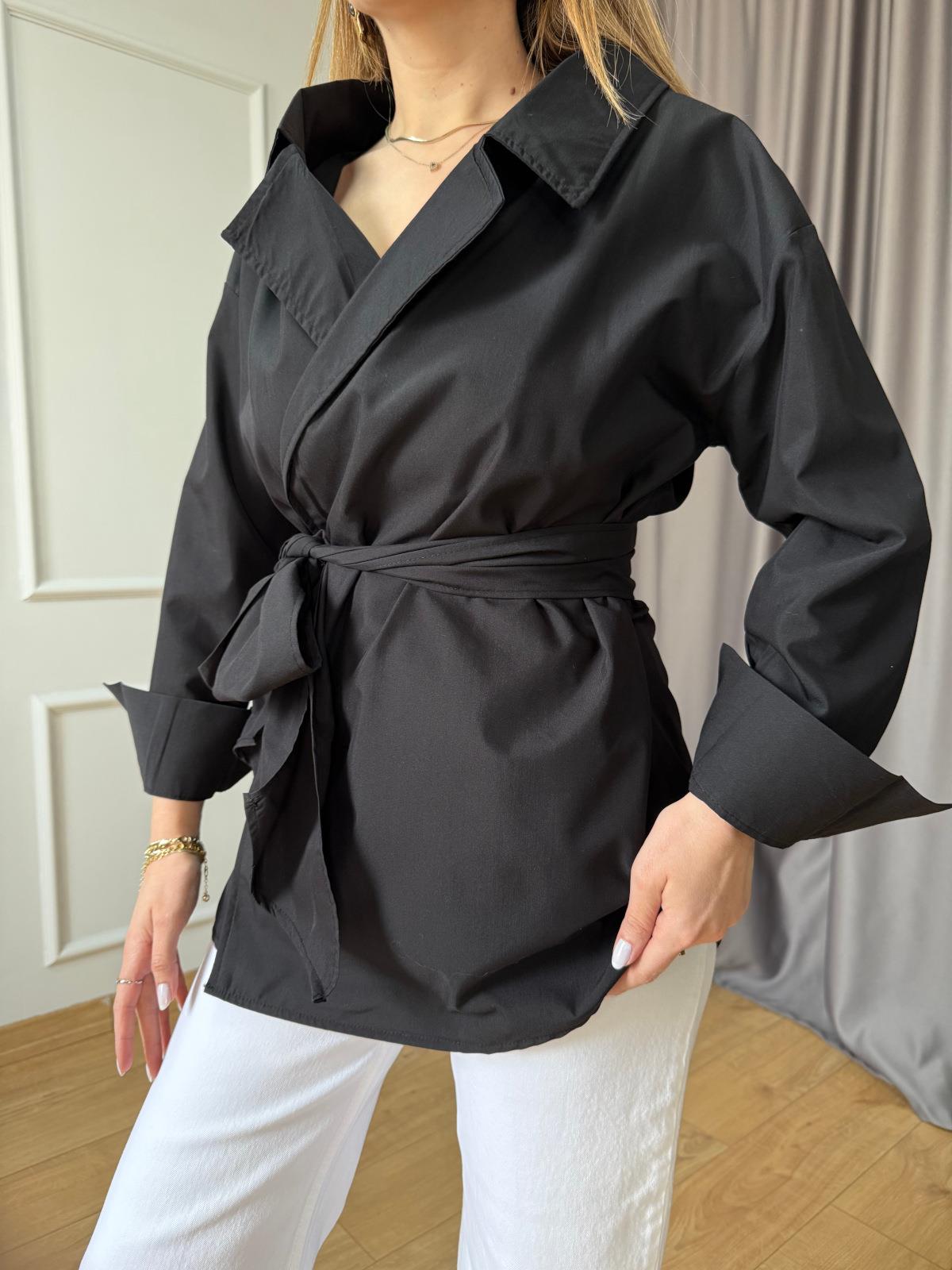 Siyah Uzun Kimono Model Gömlek 