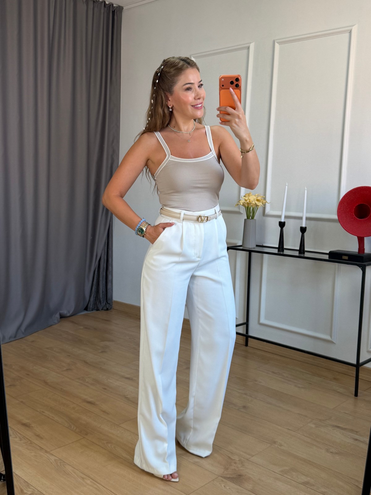 Taş Şerit Detaylı Askılı Bluz