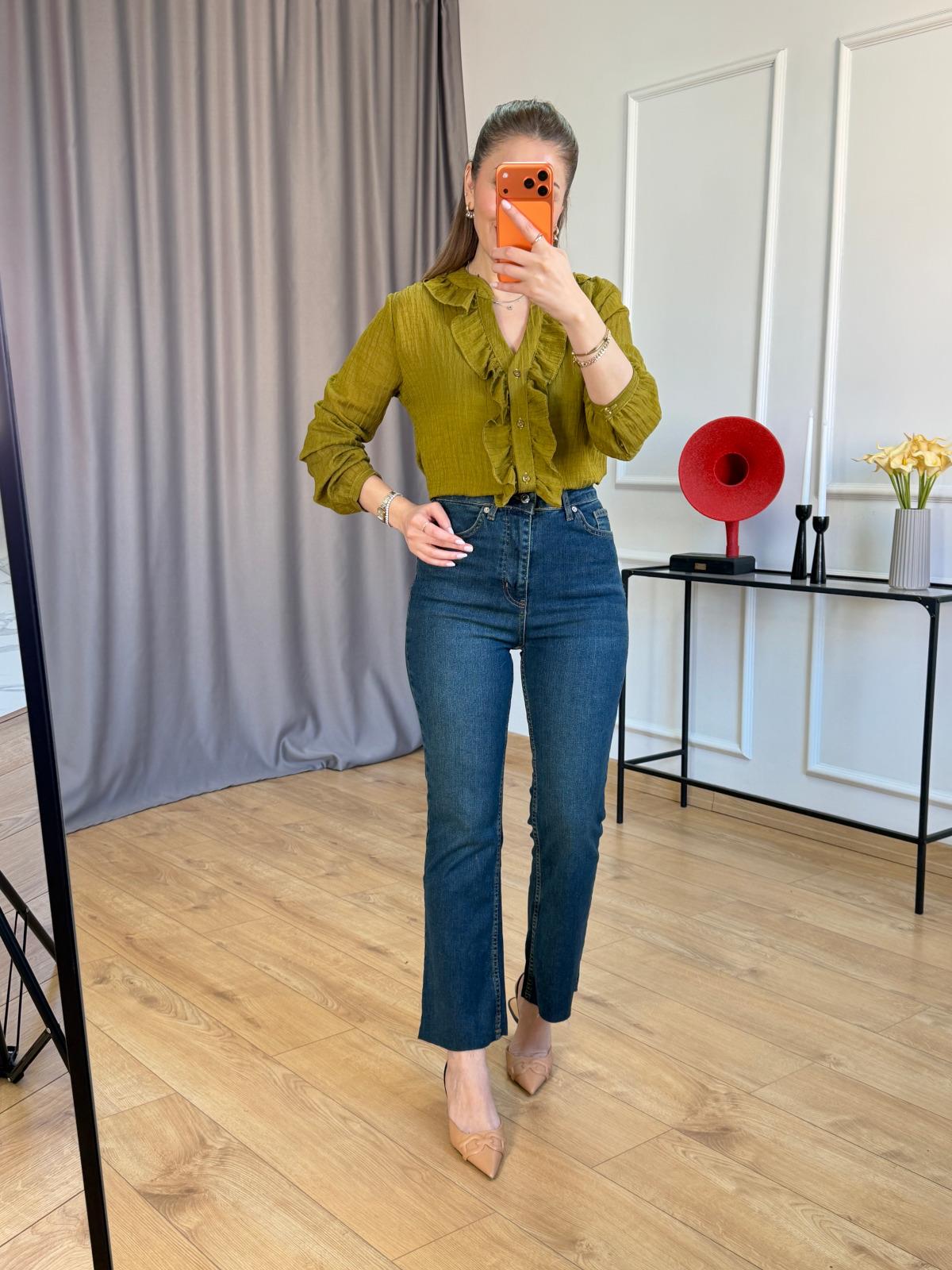 Olive Büstiyerli Fırfır Detay Gömlek