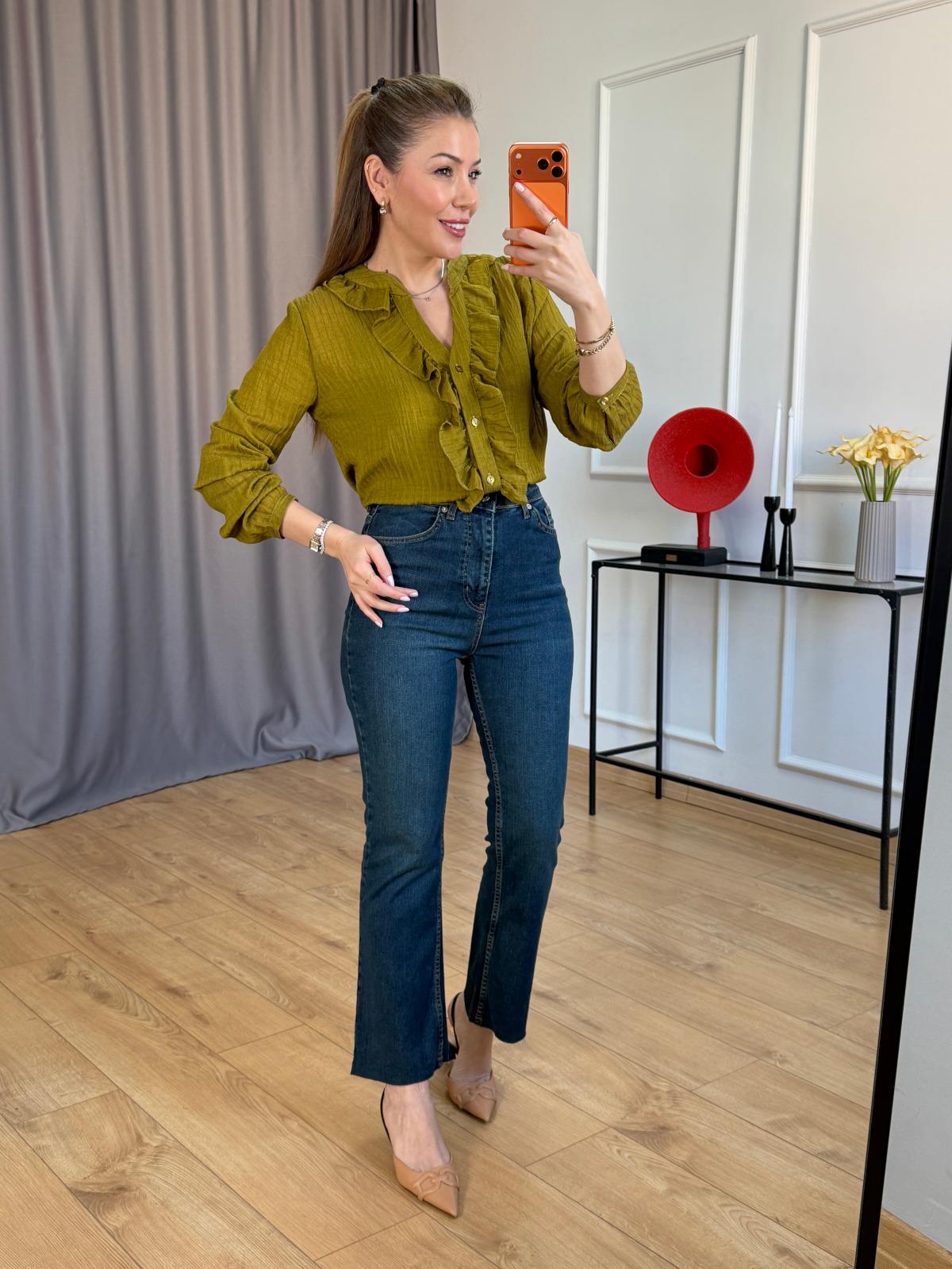 Olive Büstiyerli Fırfır Detay Gömlek