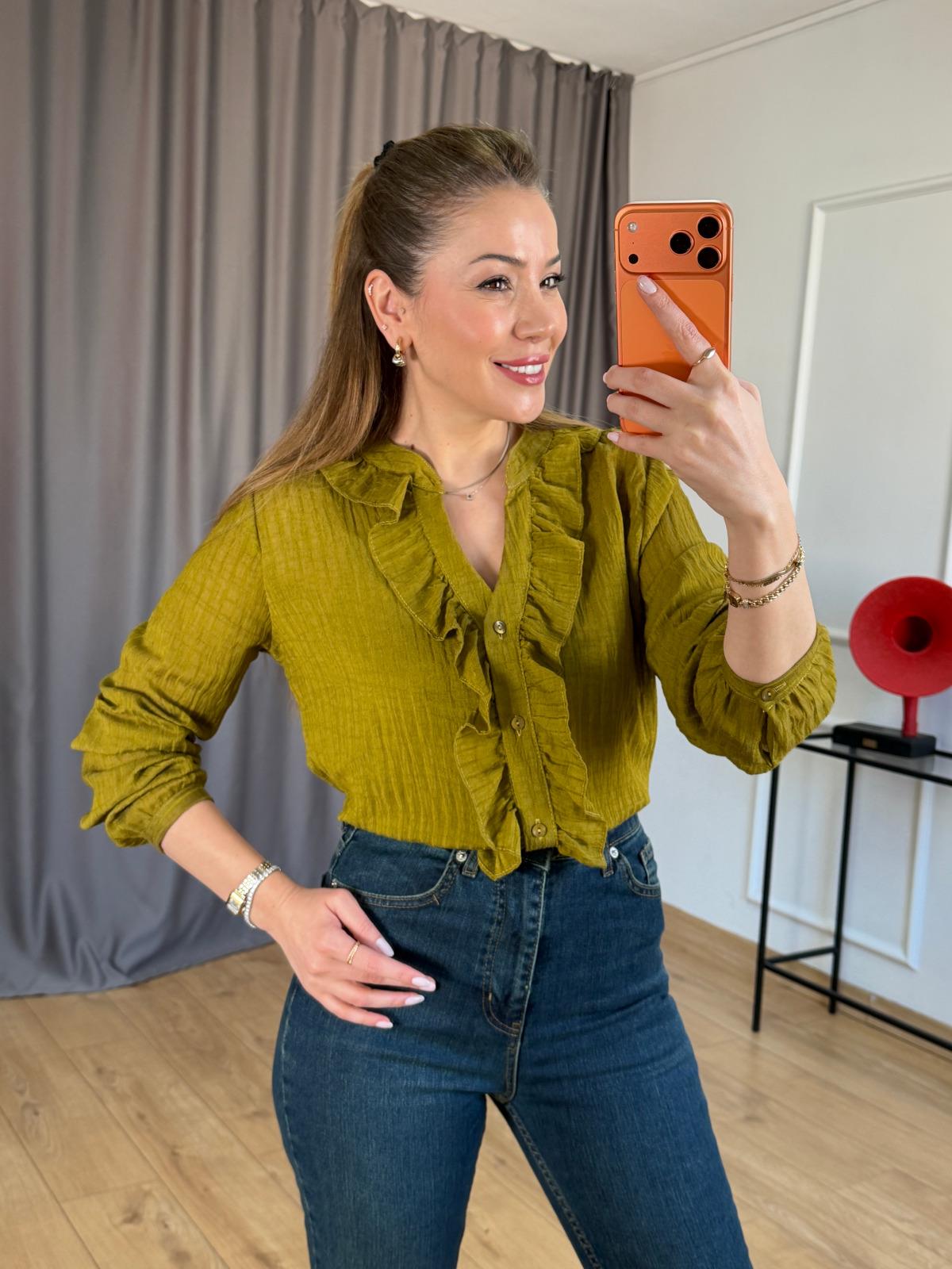 Olive Büstiyerli Fırfır Detay Gömlek